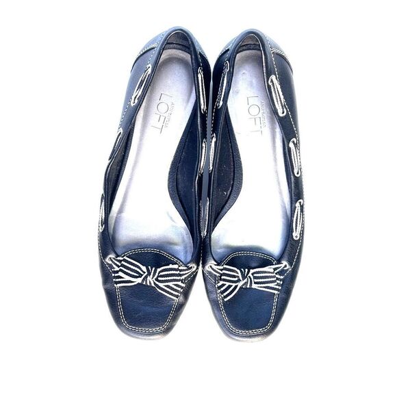 Women's ANN TAYLOR LOFT black cute bow white Synthetic Upper square toe low 7-8 - Picture 7 of 8